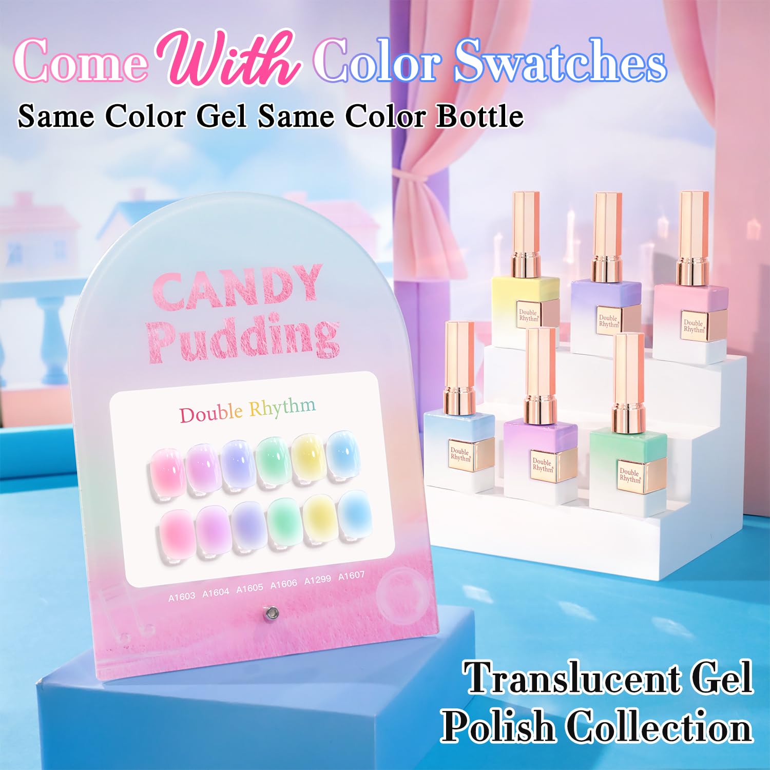 Double Rhythm jelly pink purple green yellow blue color palette for versatile looks