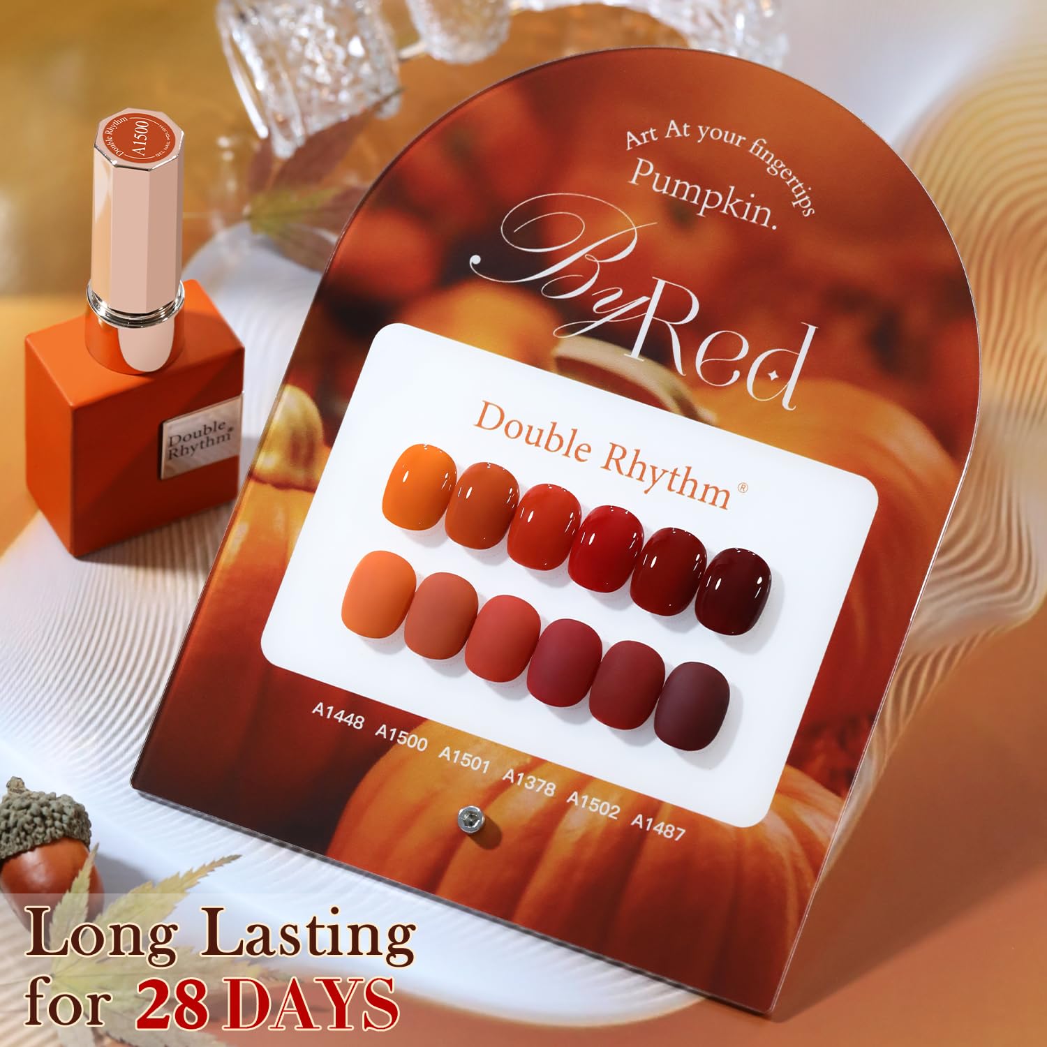 Double Rhythm finished manicure with rich, high-gloss color.