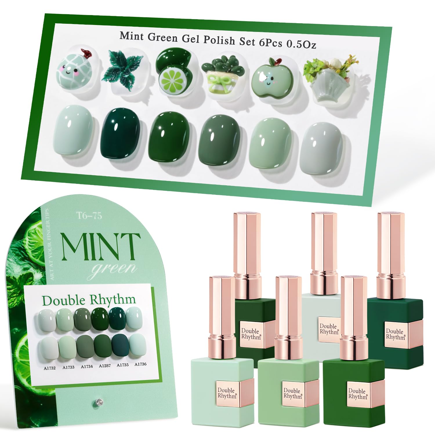 Double Rhythm Dark Mint Frost bottle showing rich gel polish color for professional results