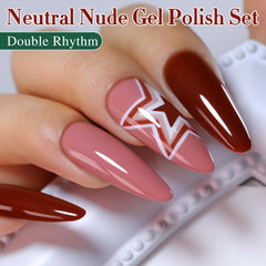 Double Rhythm dark nude gel polish bottle with rich coverage for sleek nails.