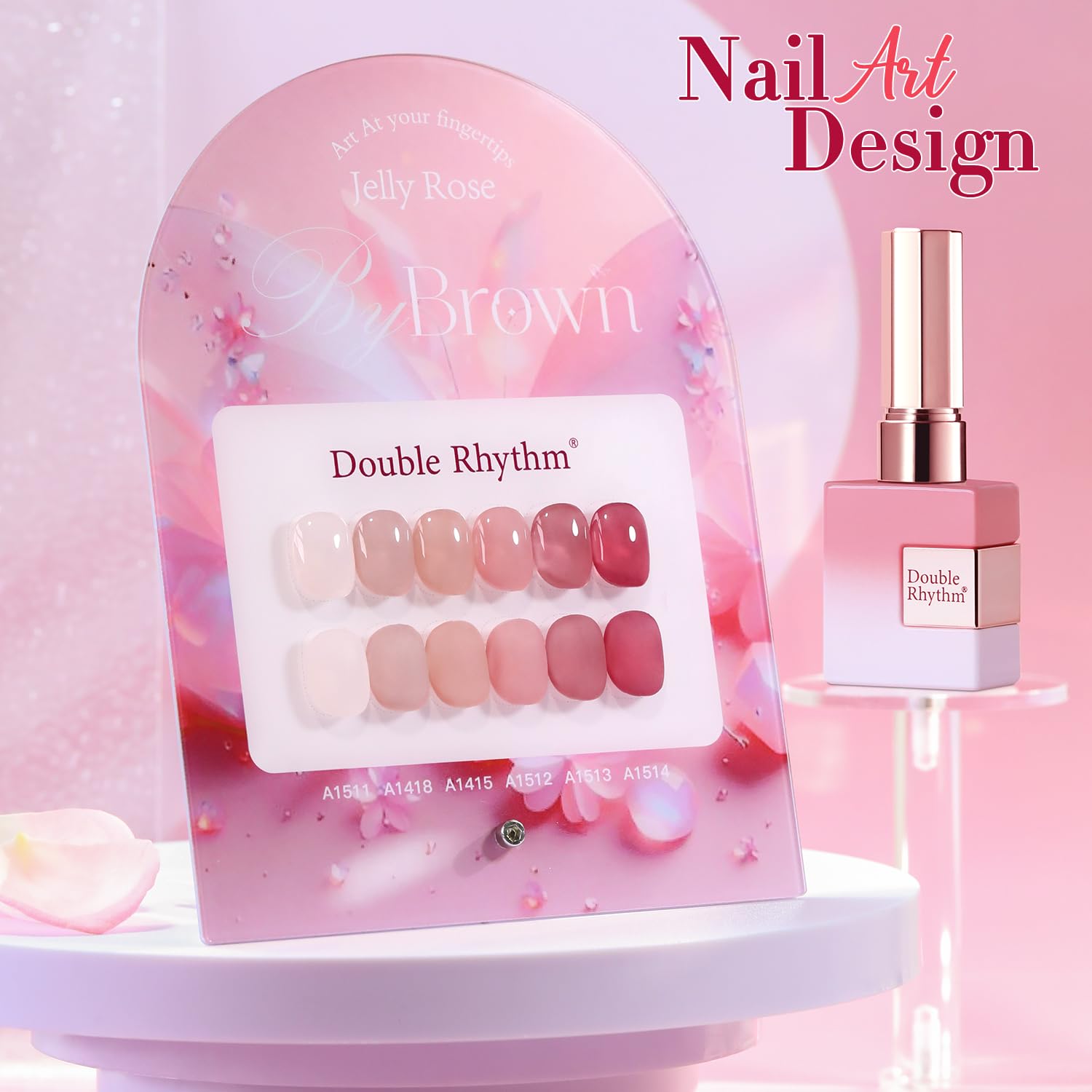 Double Rhythm rose-pink jelly polish swatch shows versatile at-home nail looks.