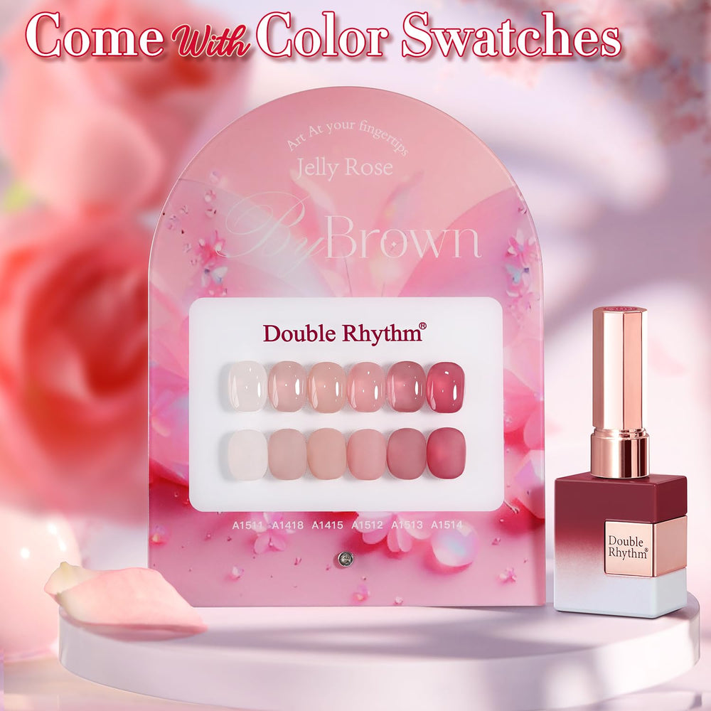 Double Rhythm burgundy red gel polish bottle with label close-up for salon-quality finish.