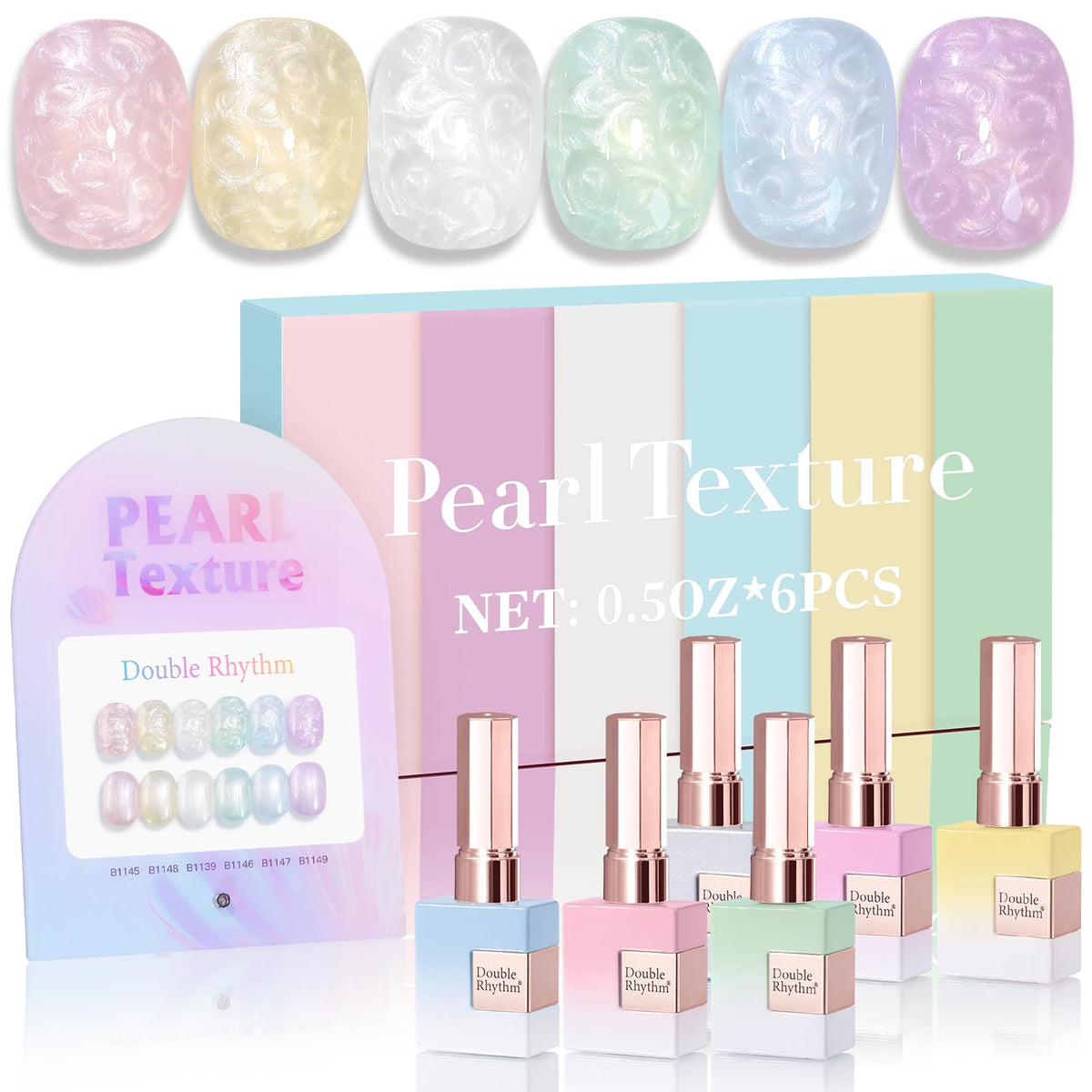 Double Rhythm gel polish set with six colors for versatile at-home manicures.