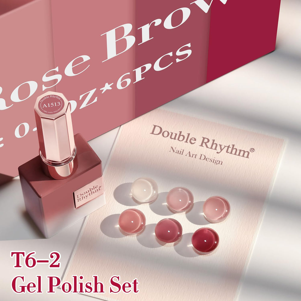 Double Rhythm color swatch fan shows six jelly shades for DIY nail art.