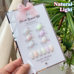 Eggshell green and purple shade swatches from the set