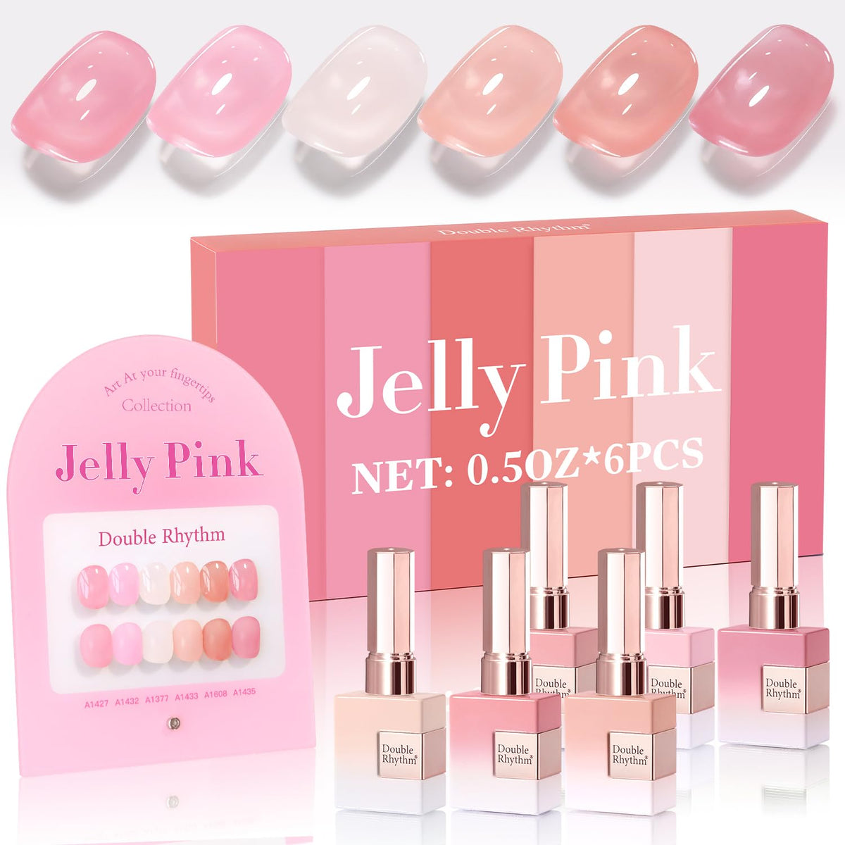 Double Rhythm jelly milky white nude pink rose swatch shows rich color and smooth finish for home manicures