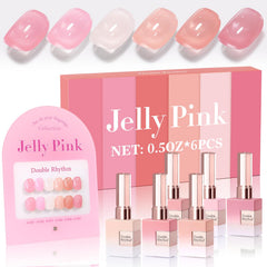 Double Rhythm jelly milky white nude pink rose swatch shows rich color and smooth finish for home manicures