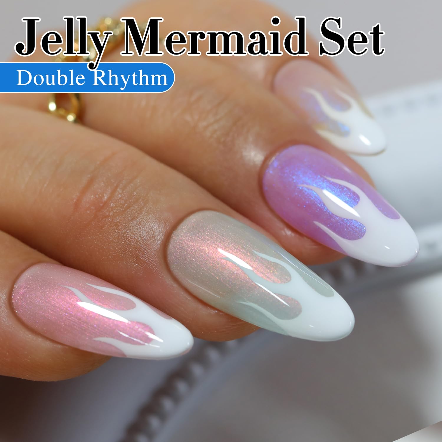 Double Rhythm Pink jelly gel polish for soft pastel mani at home.