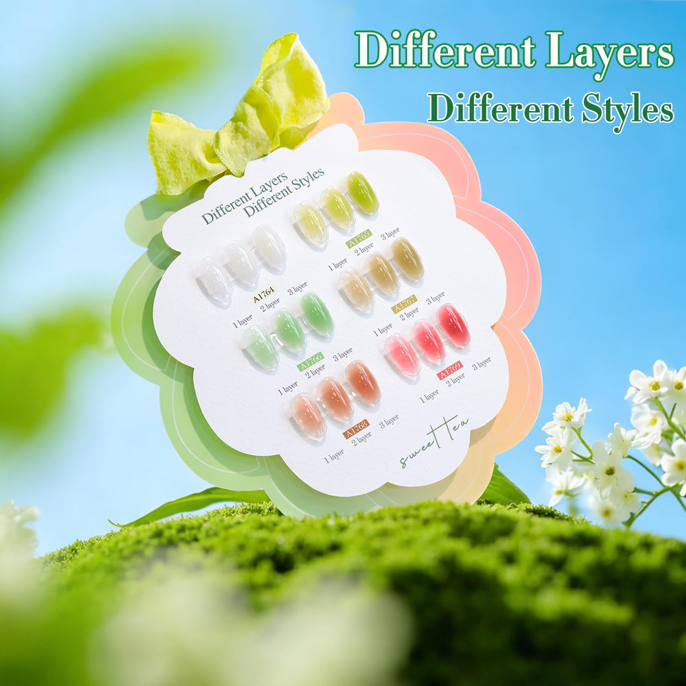 Double Rhythm nails showcase a glossy finish using the gel polish kit