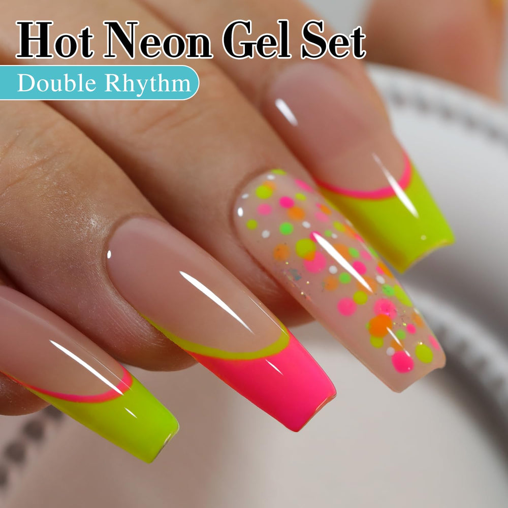 Double Rhythm neon blue gel nail polish bottle for bold accent nails.