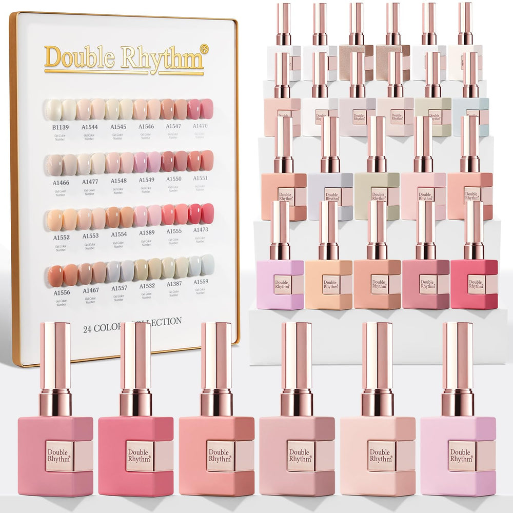 Double Rhythm nude pink gel polish bottle with 15ml color for salon-grade wear.