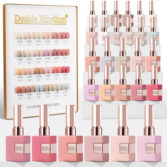 Double Rhythm nude pink gel polish bottle with 15ml color for salon-grade wear.