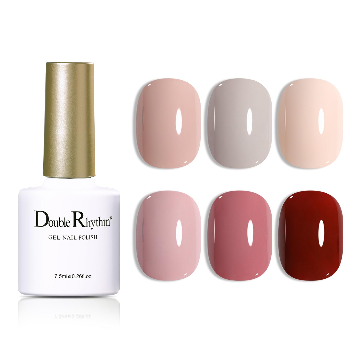 Double Rhythm nude pink gel polish bottle for elegant at‑home manicure with long-lasting shine.