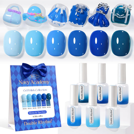 Double Rhythm pastel blue navy gel polish bottle for at home manicures with vivid color