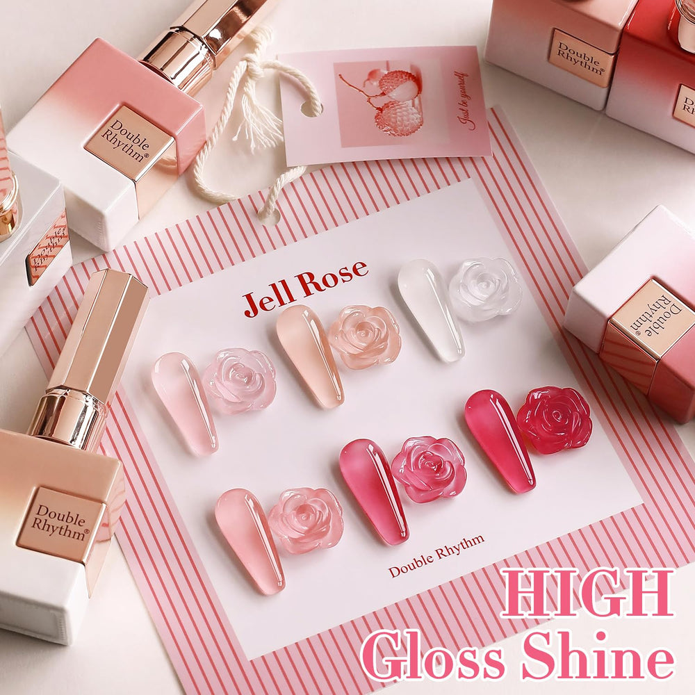 Double Rhythm peach gel polish bottle offers warm, flattering nail shade.