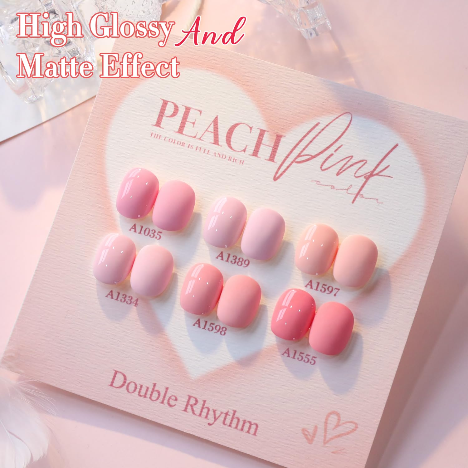 Double Rhythm peach pink gel polish on nails for everyday wear
