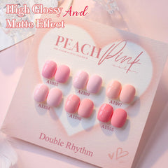 Double Rhythm peach pink gel polish on nails for everyday wear