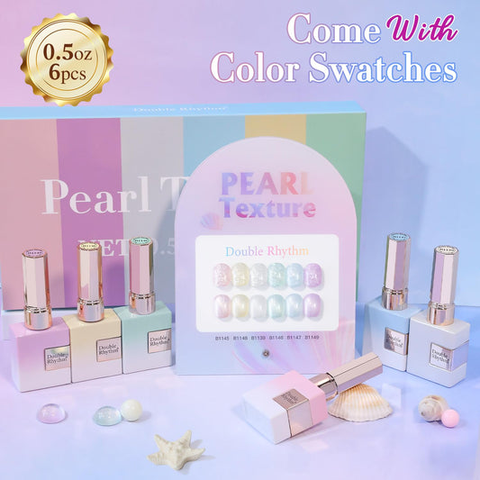 Double Rhythm pearl pink gel polish bottle adds radiant shine to nails.
