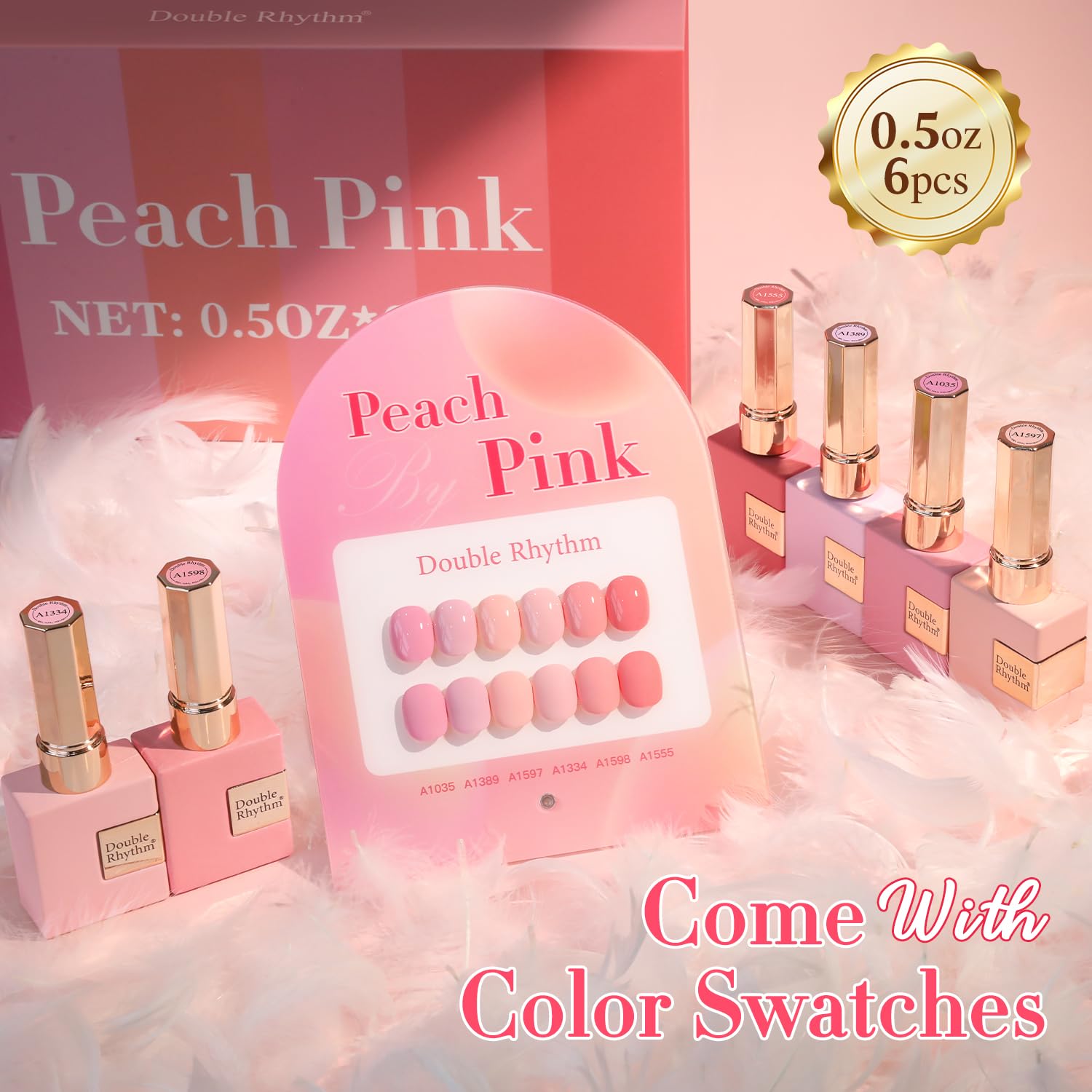 Double Rhythm rose-t6-19 gel polish swatches show color variety and shine
