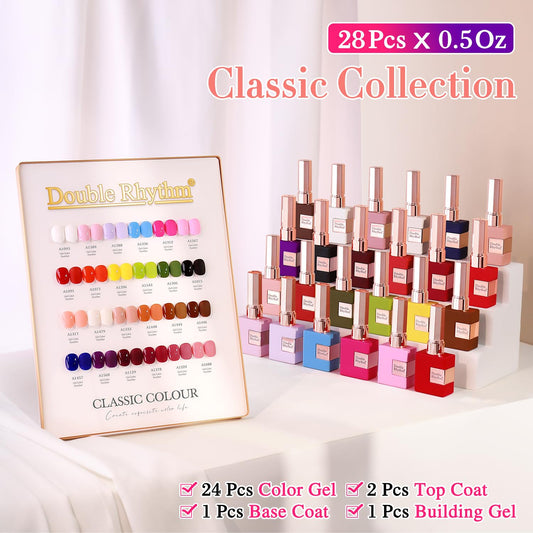 Double Rhythm same-color gel polish bottles demonstrate consistent shade and finish.