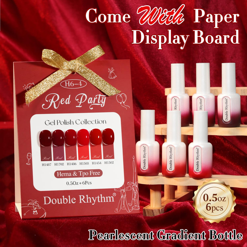Double Rhythm shimmering cherry red burgundy gel polish for bold looks
