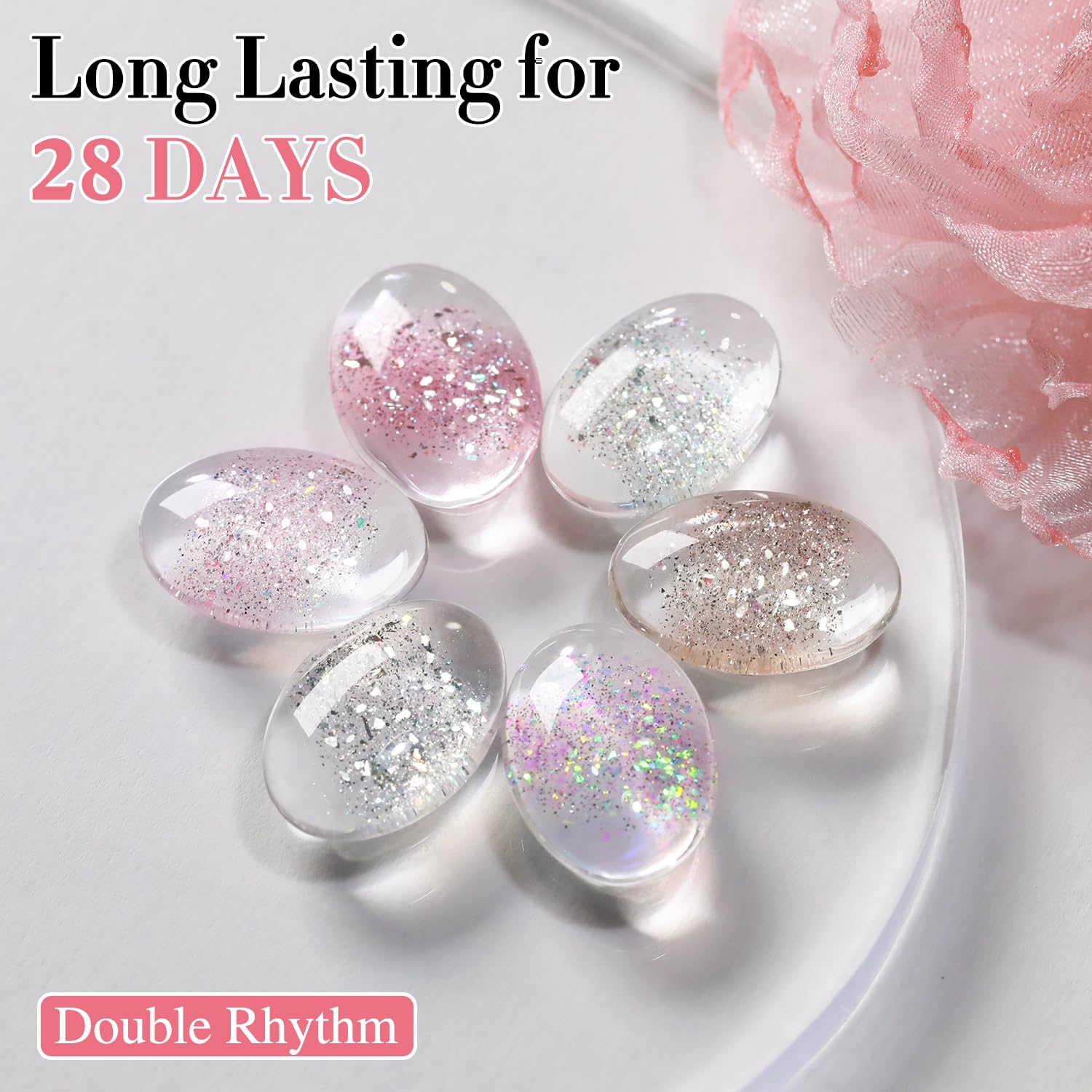 Double Rhythm curing under UV LED lamp suggesting quick salon-grade results