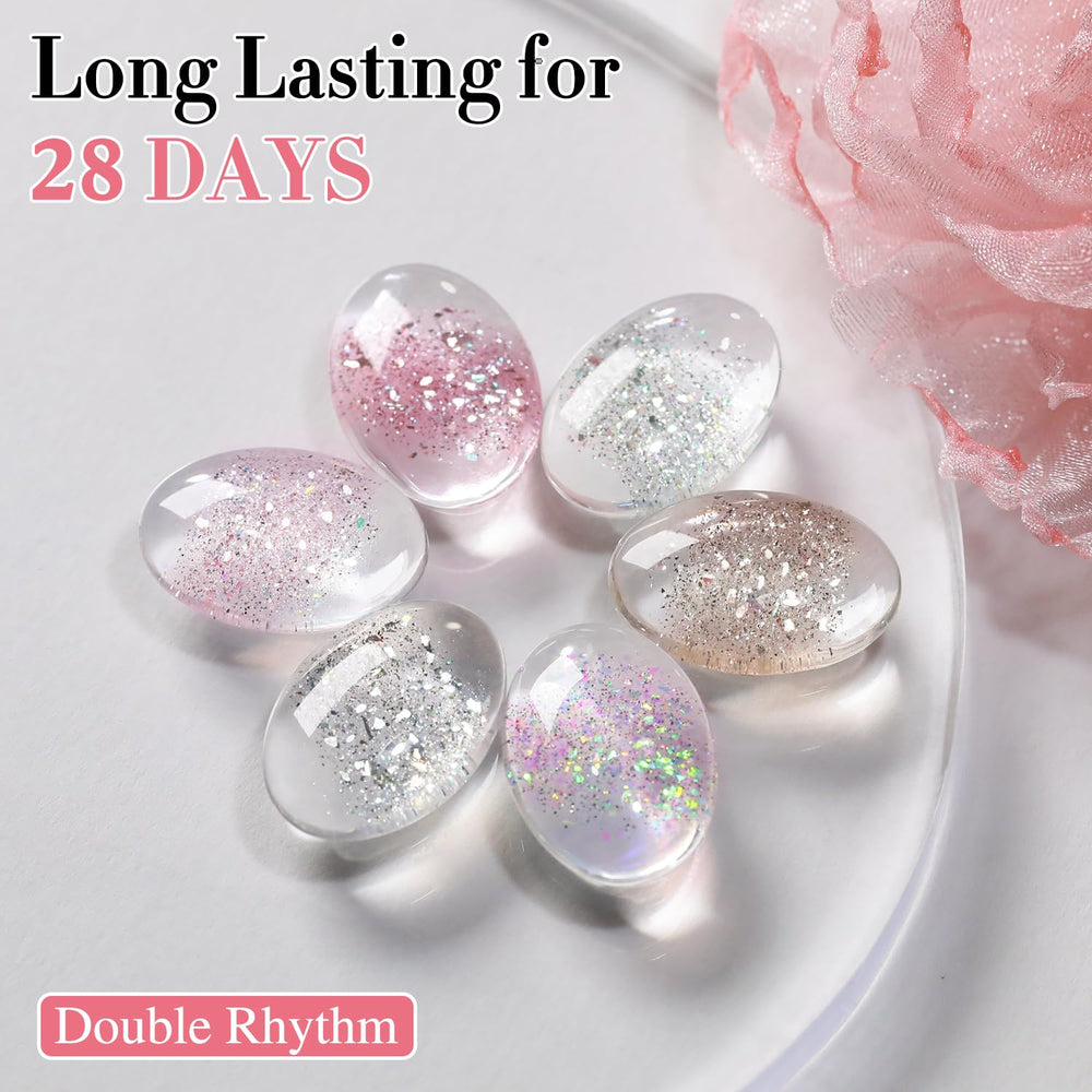 Double Rhythm curing under UV LED lamp suggesting quick salon-grade results