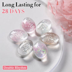 Double Rhythm curing under UV LED lamp suggesting quick salon-grade results