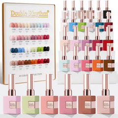 Double Rhythm White Pink Collection gel polish bottles on display for all-season color