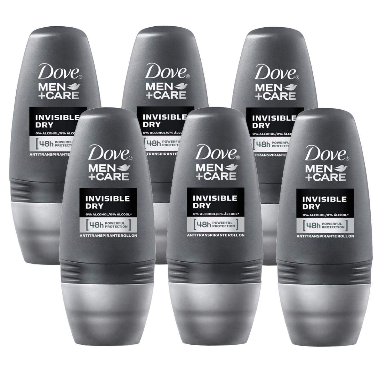 Dove 48h roll-on invisible dry deodorant six-pack, smooth finish for all-day freshness.