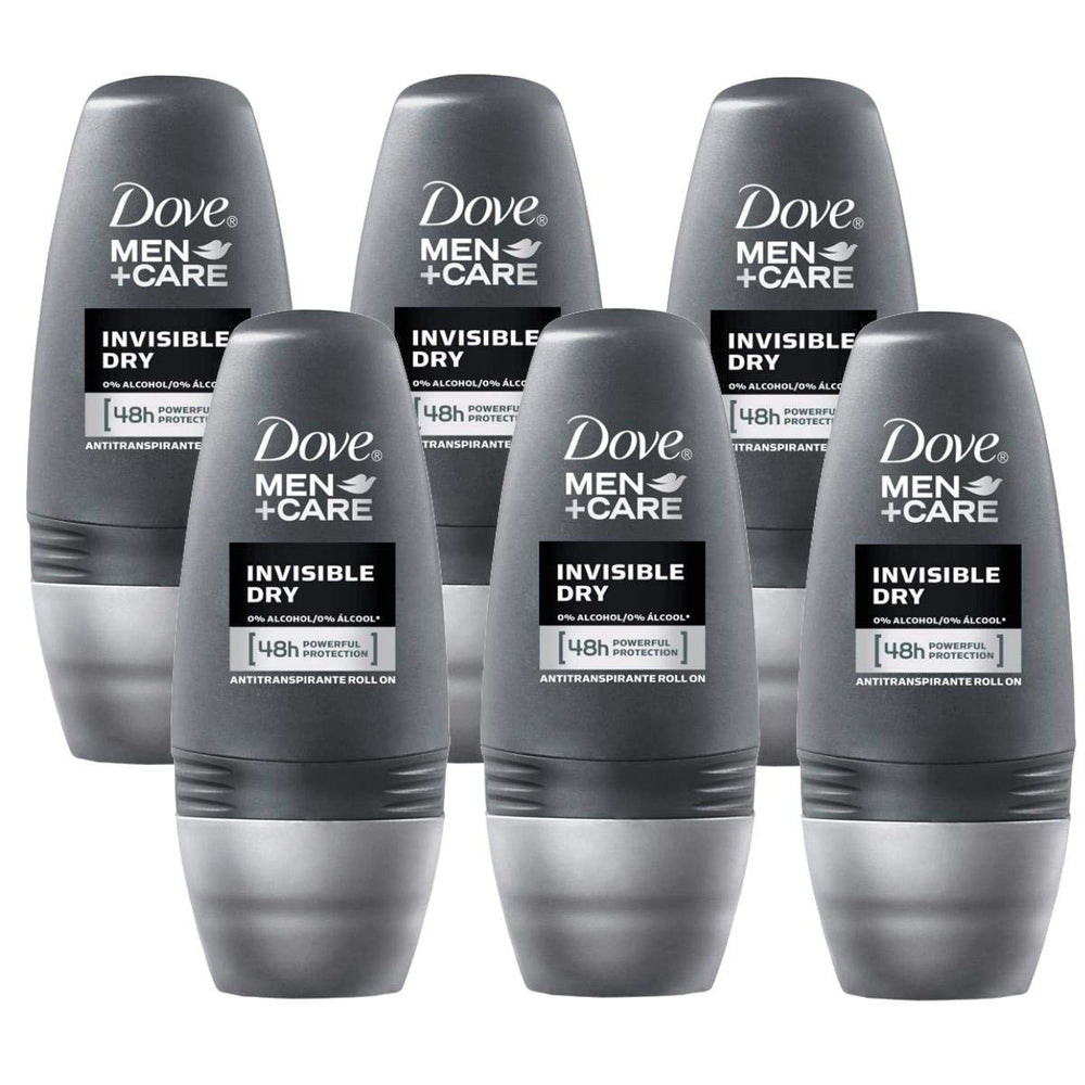Dove 48h roll-on invisible dry deodorant six-pack, smooth finish for all-day freshness.