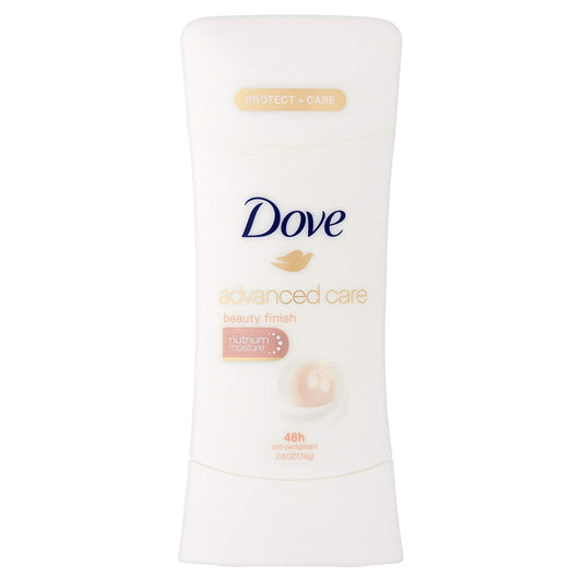 Dove Advanced Care Beauty Finish deodorant in a 4-pack offering gentle protection and skin-nourishing care