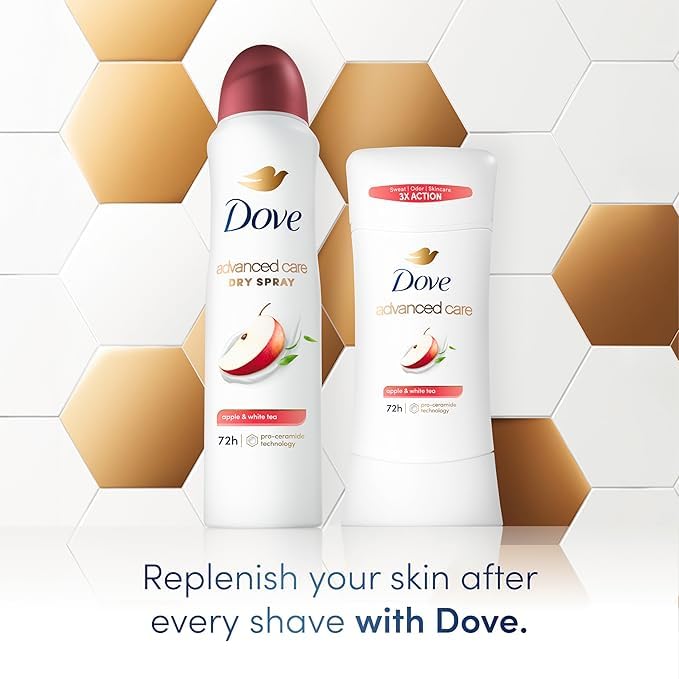 Dove Advanced Care 3-pack packaging emphasizing long-lasting protection and value.