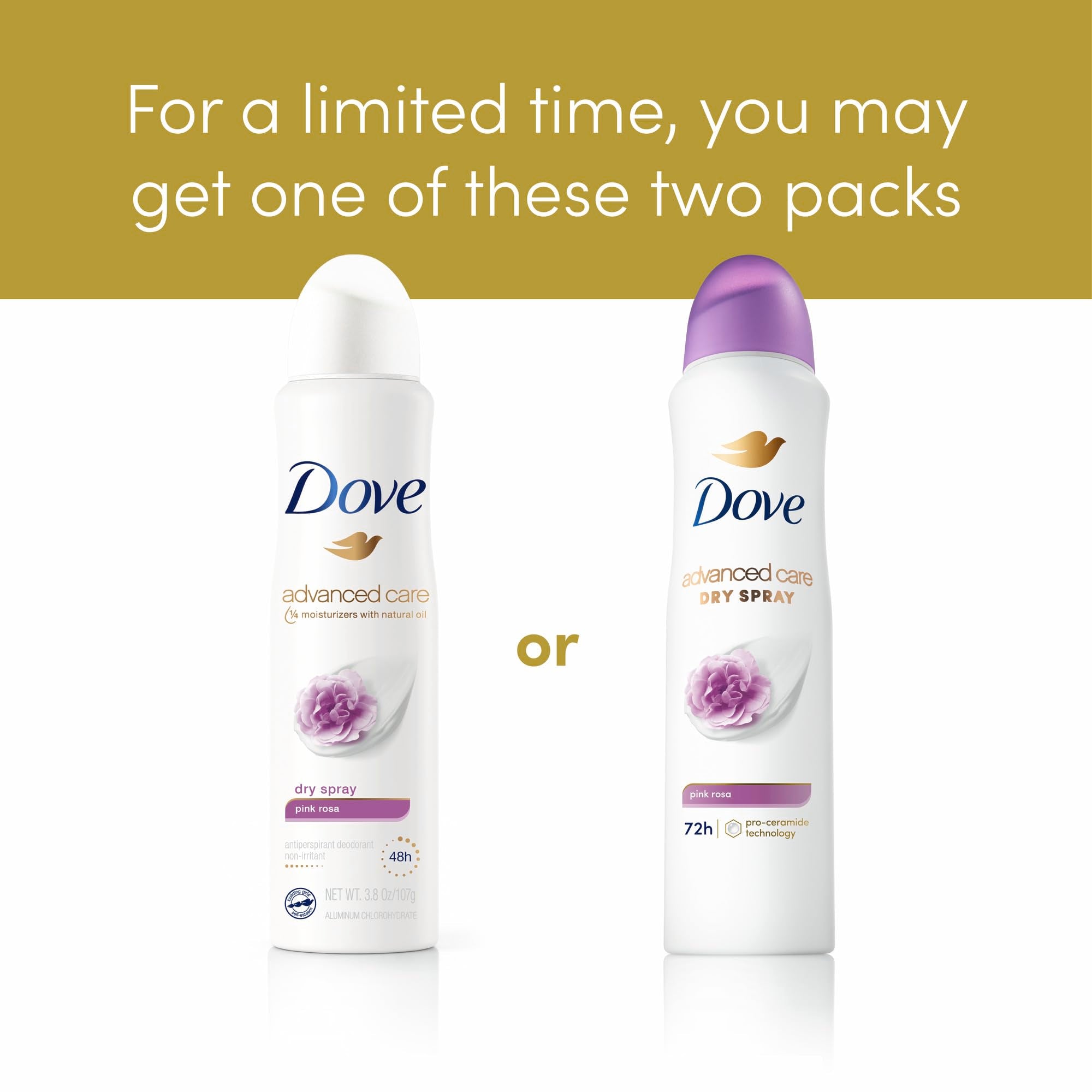 Three-pack Dove Pink Rosa Advanced Care packaging for everyday use.