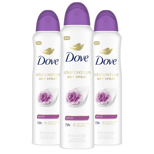 Dove Advanced Care Pink Rosa spray bottle front view for all-day freshness.
