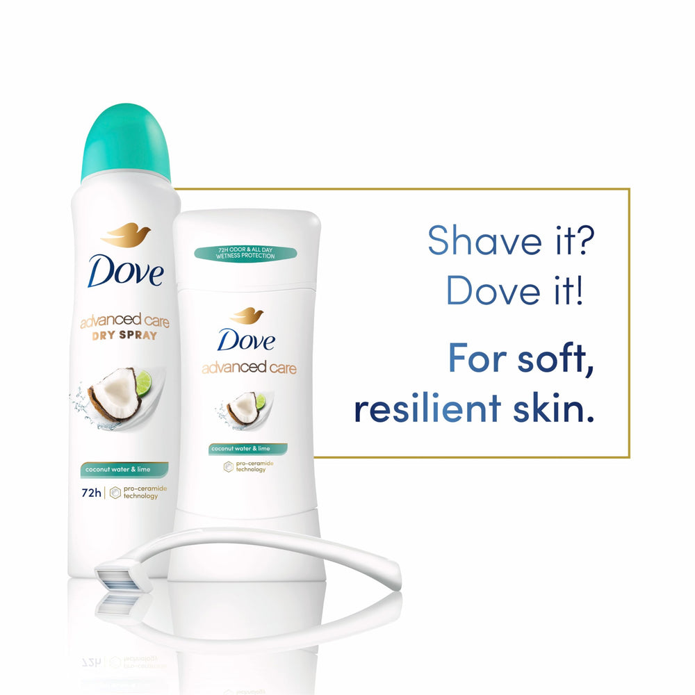 Dove Advanced Care Pro Ceramide Technology emblem highlighted for skin support.