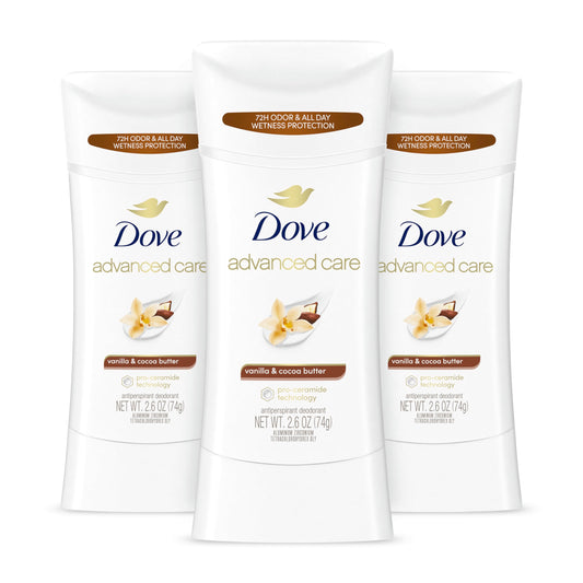 Dove Advanced Care Vanilla & Cocoa Butter stick front view for daily odor and sweat protection