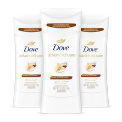 Dove Advanced Care Vanilla & Cocoa Butter stick front view for daily odor and sweat protection