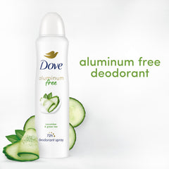 Dove aluminum-free deodorant spray in bright bathroom setting with packaging