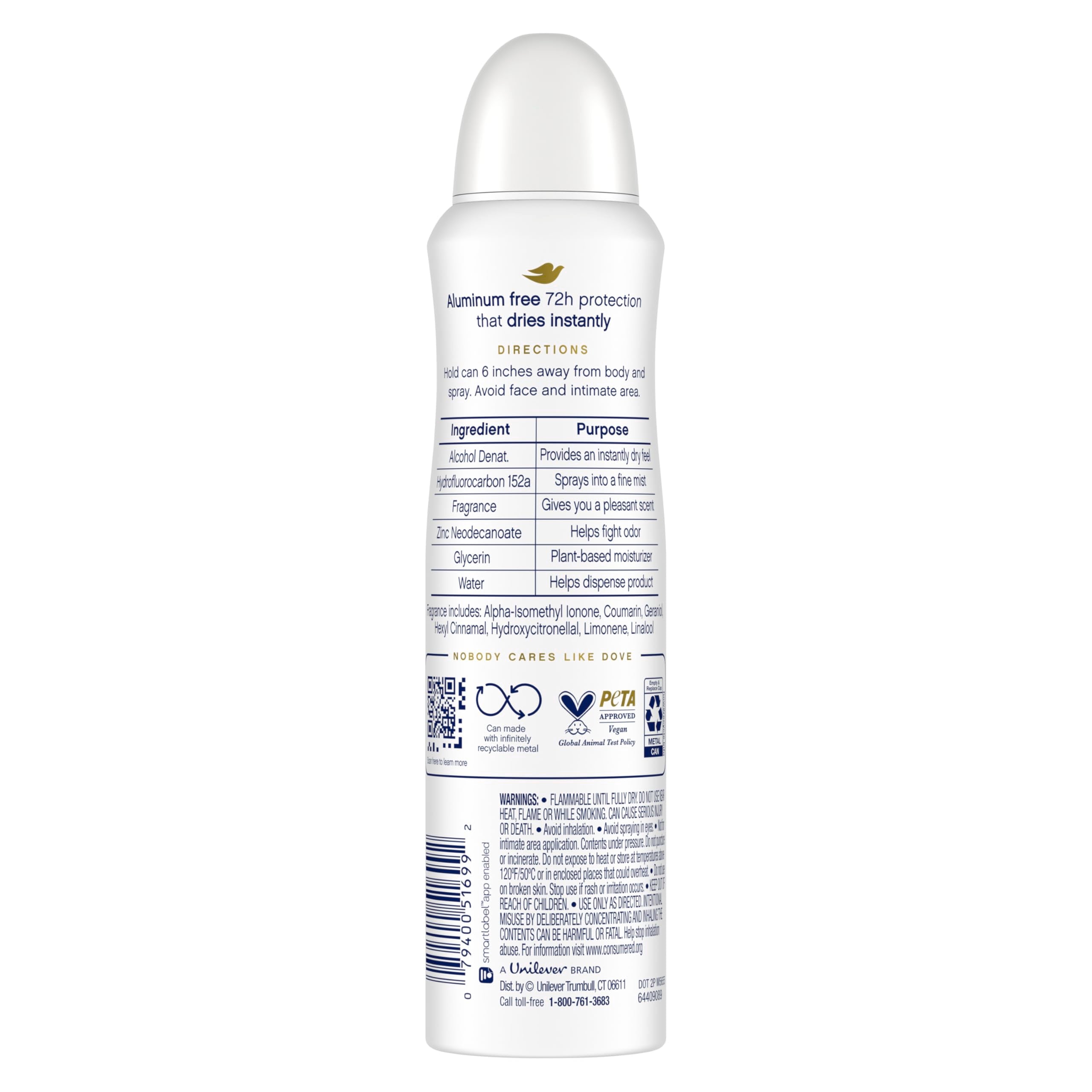 Dove aluminum-free deodorant spray mist with dragon fruit coconut fragrance for daily use.