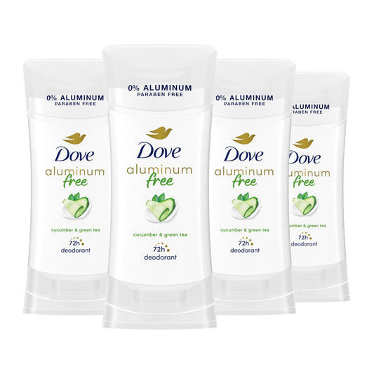 Dove aluminum-free deodorant stick packaging for on-the-go freshness.
