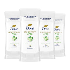 Dove aluminum-free deodorant stick packaging for on-the-go freshness.