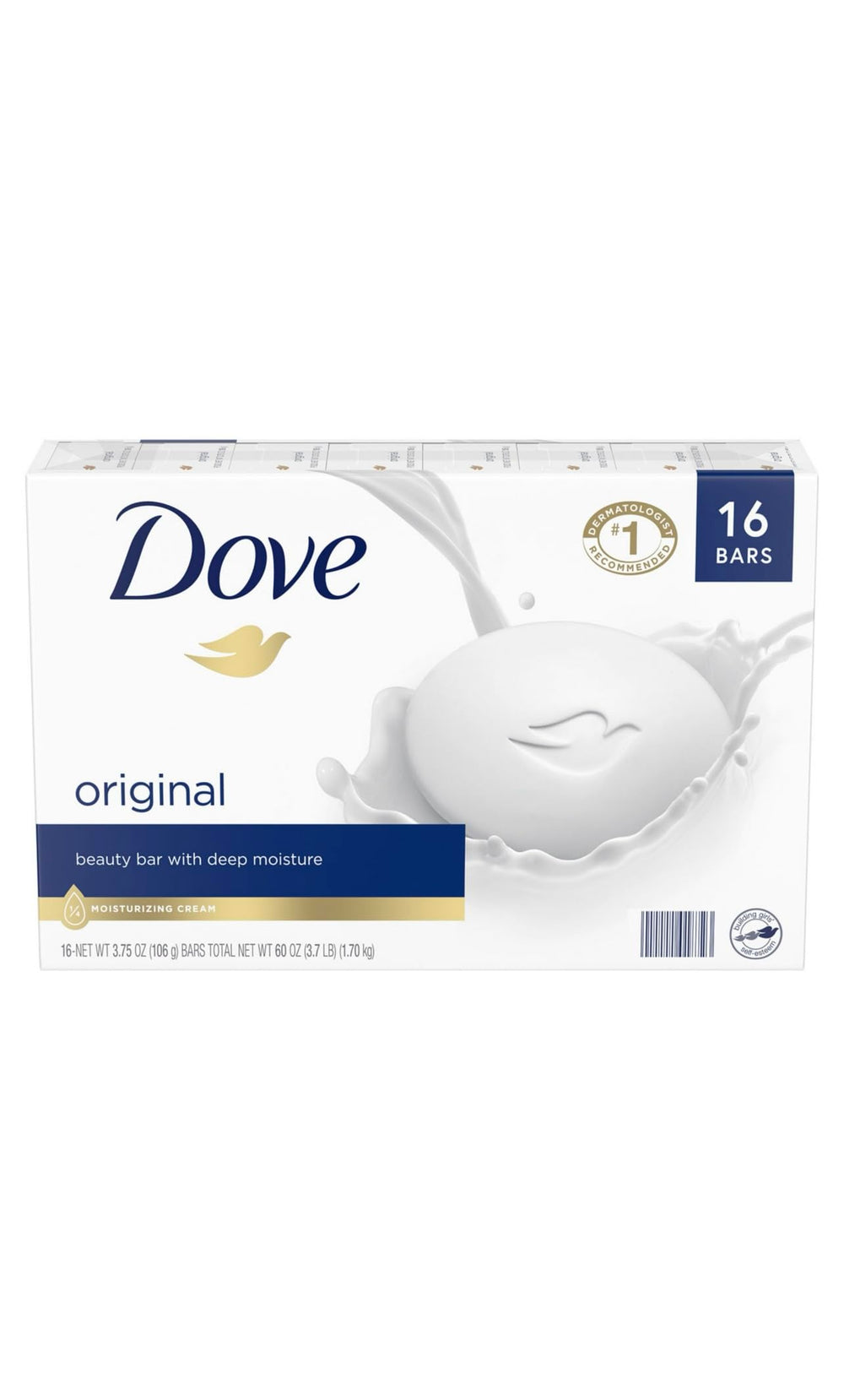Dove Bar Soap Moisturizing pack shot with 16 bars for daily hydration