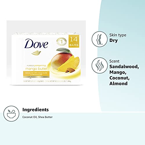 Dove Mango Butter Beauty Bar fragrance captures tropical mango and almond notes for everyday indulgence.