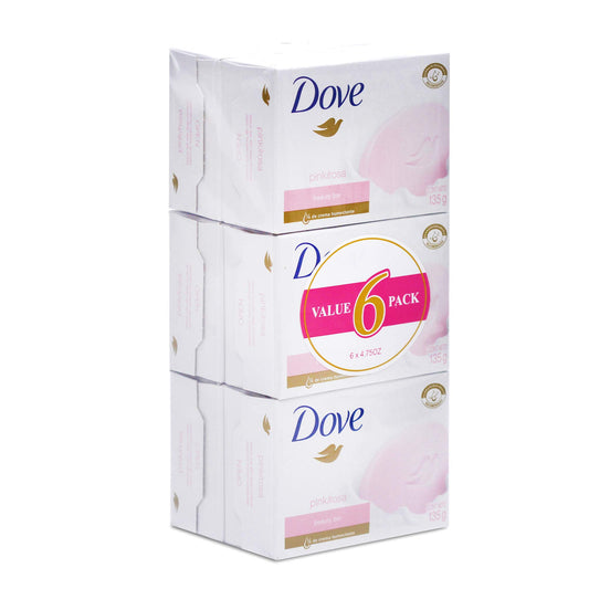 Dove Beauty Cream Bar Soap in pink cleanses gently while boosting moisture.