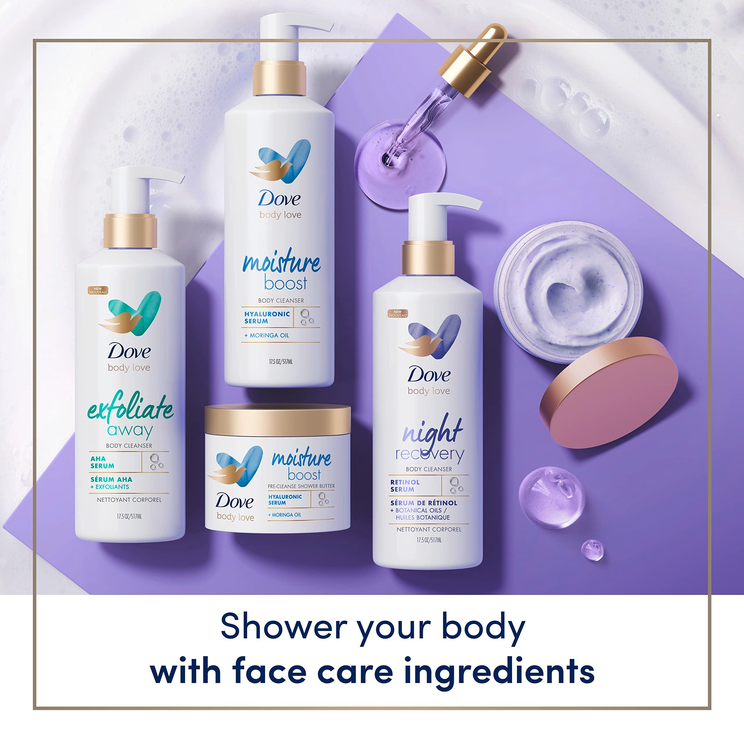 Ingredients list shown on Dove Night Recovery packaging highlights retinol and botanicals.