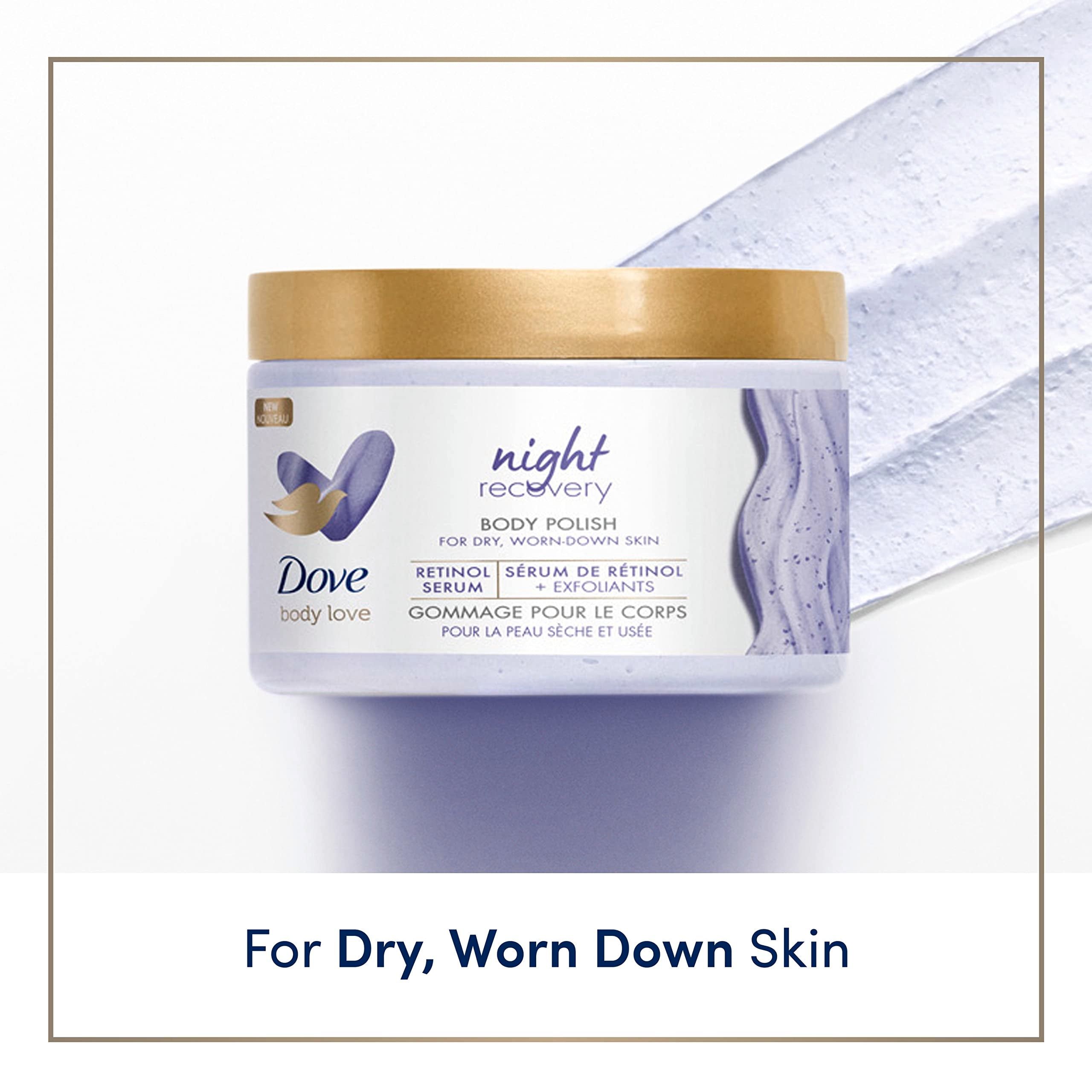 Applying Dove Body Love Night Recovery on damp skin during shower for moisture infusion.