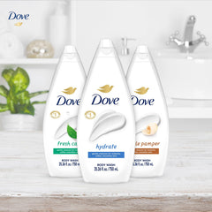 Dove Body Wash foamy lather shot evokes rich foam for a luxurious wash.
