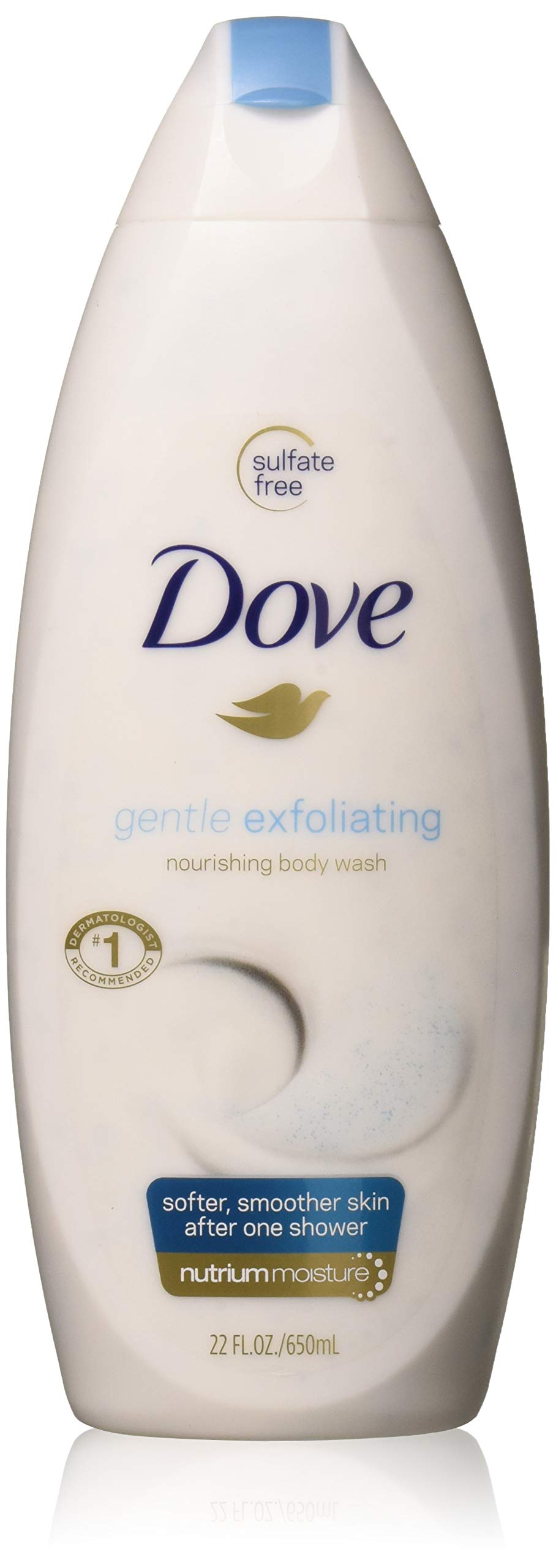 Dove Gentle Exfoliating Body Wash bottle with rich lather for smooth skin.