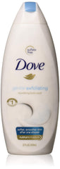 Dove Gentle Exfoliating Body Wash bottle with rich lather for smooth skin.